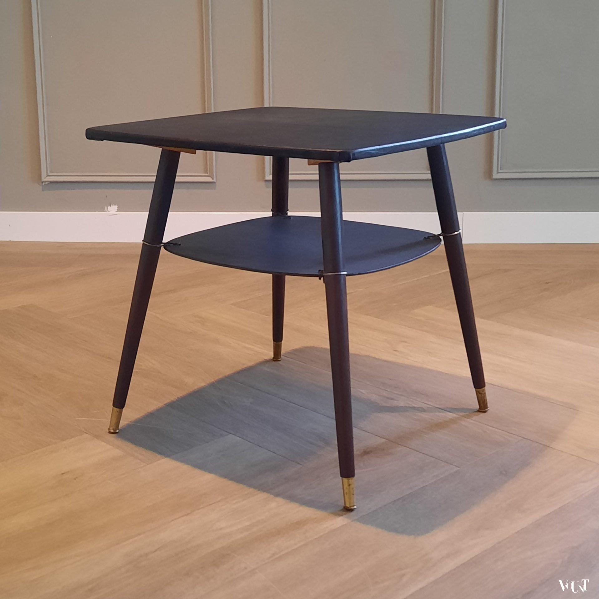 Jaren '50 tafel met zwart leren blad