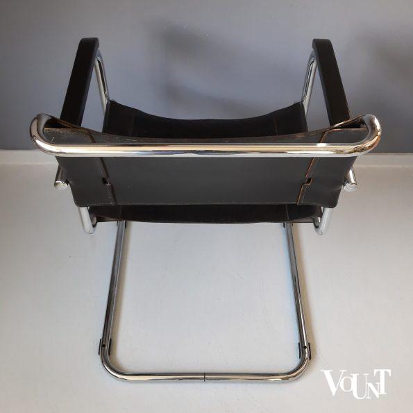 S34 buisframestoel met zwarte leren bekleding, Mart Stam voor Thonet, jaren '80