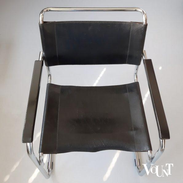 S34 buisframestoel met zwarte leren bekleding, Mart Stam voor Thonet, jaren '80