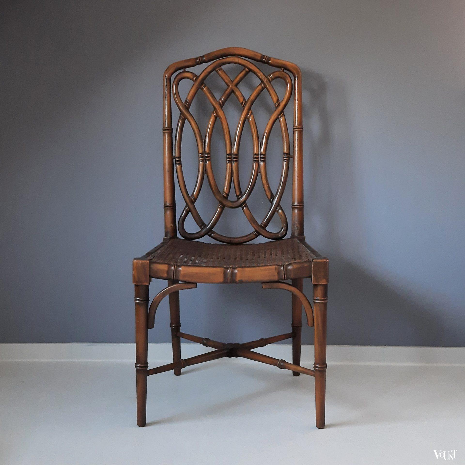 Bruine faux bamboo stoel, jaren '70 (nr. 2)