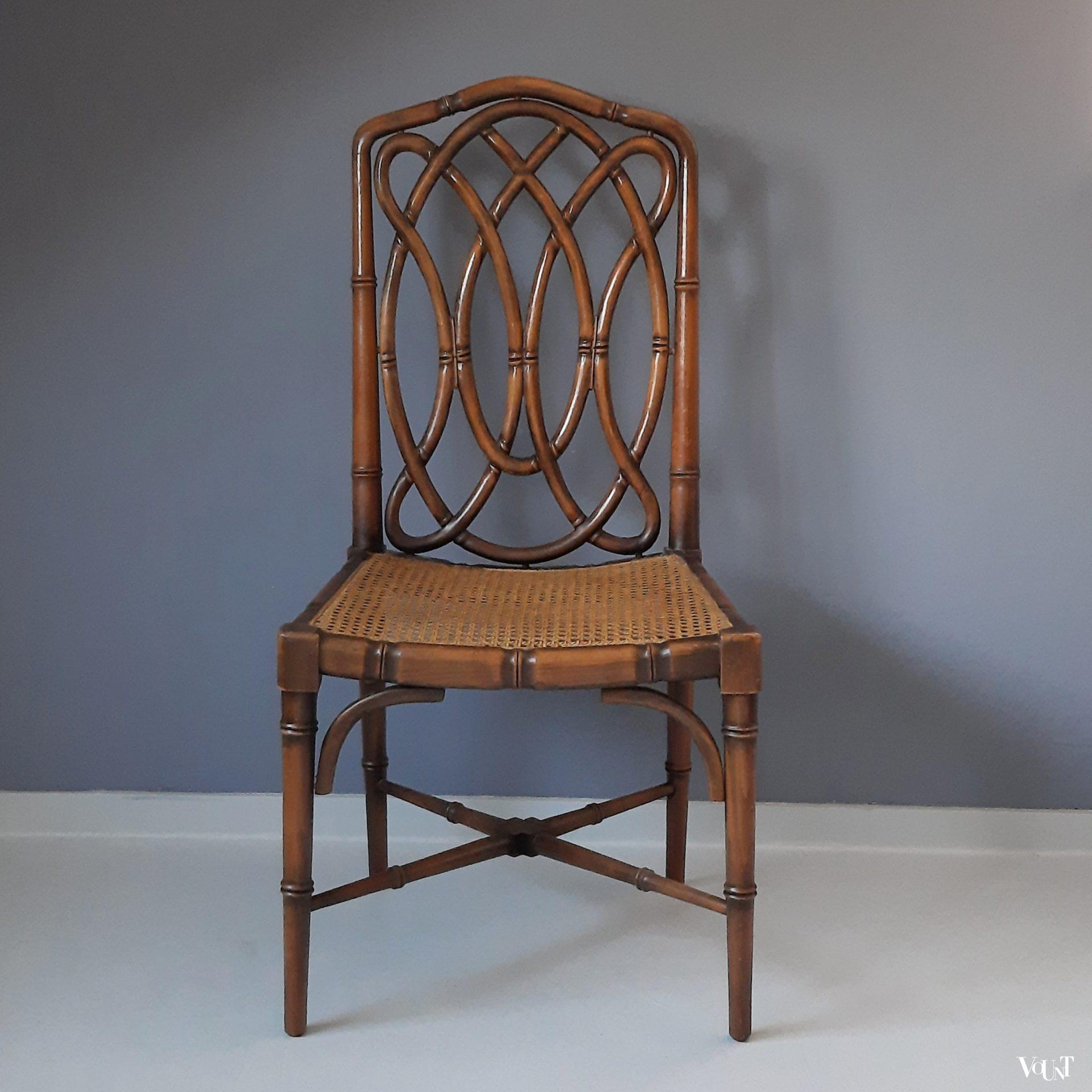 Bruine faux bamboo stoel, jaren '70 (nr. 3)