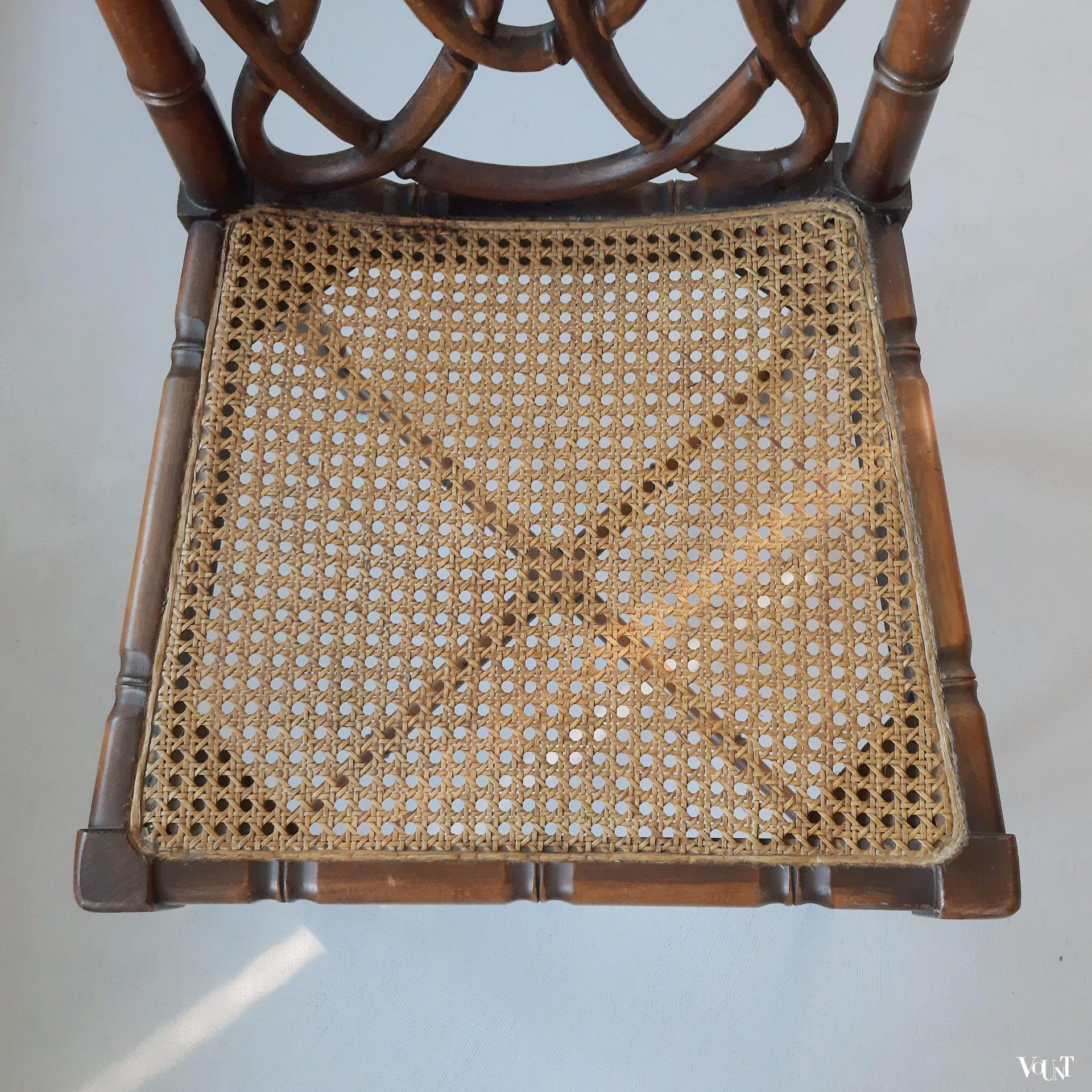 Bruine faux bamboo stoel, jaren '70 (nr. 3)