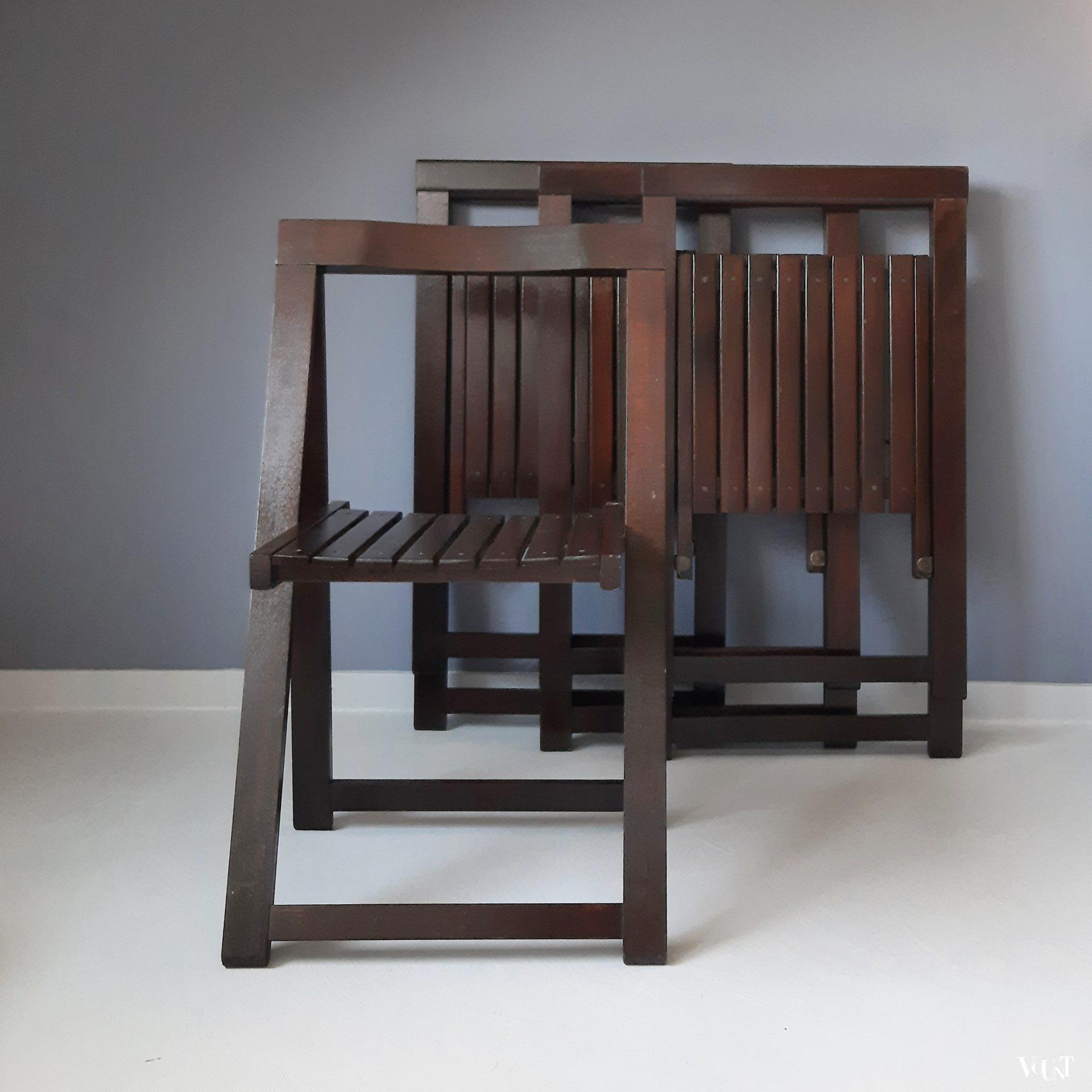 Set van 4 bruine houten klapstoelen, Aldo Jacober voor Alberto Bazzani, jaren '70