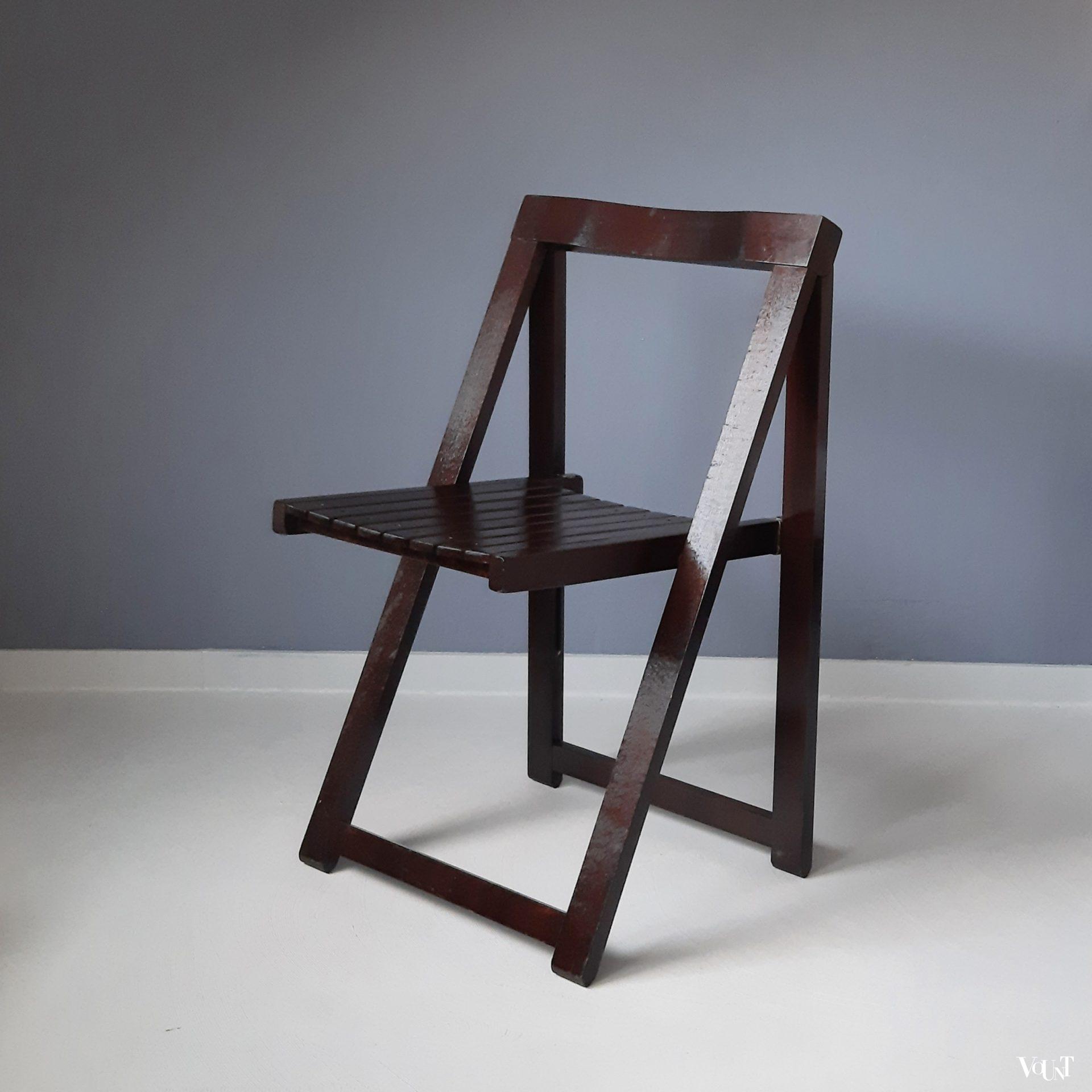 Set van 4 bruine houten klapstoelen, Aldo Jacober voor Alberto Bazzani, jaren '70