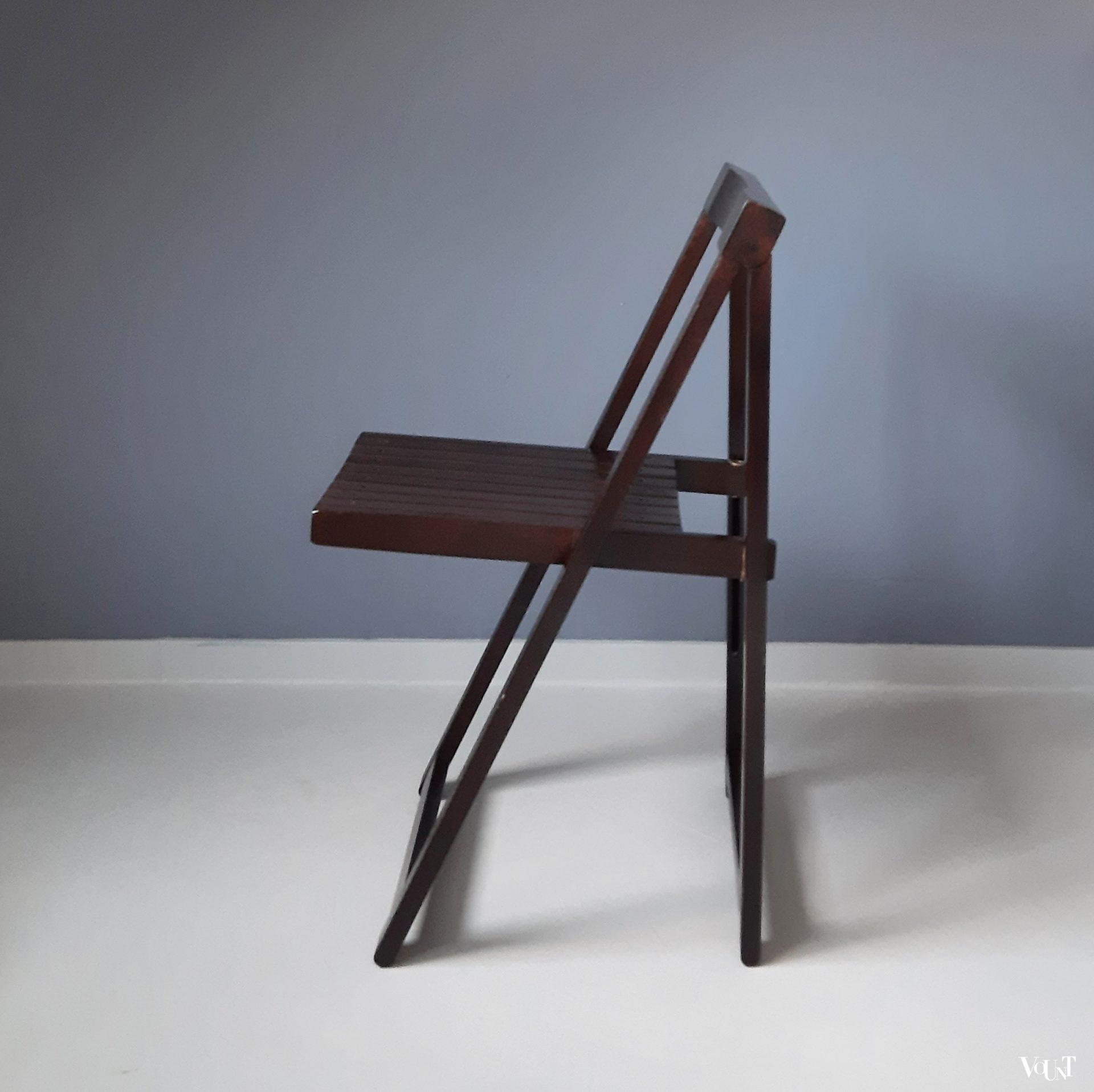 Set van 4 bruine houten klapstoelen, Aldo Jacober voor Alberto Bazzani, jaren '70