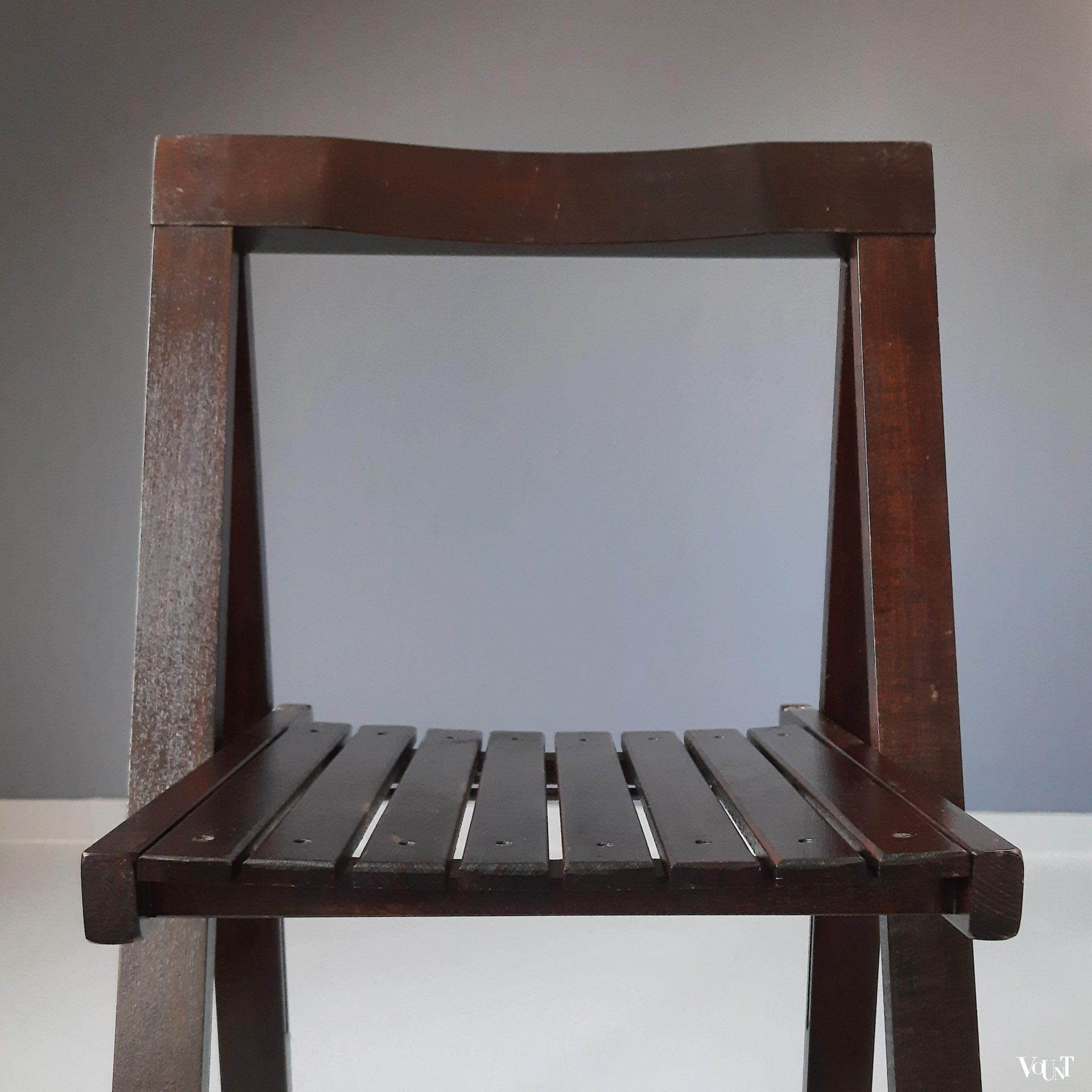 Set van 4 bruine houten klapstoelen, Aldo Jacober voor Alberto Bazzani, jaren '70