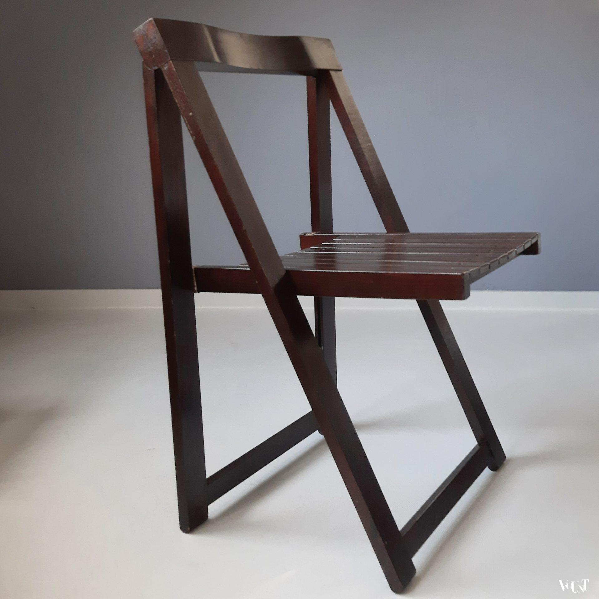 Set van 4 bruine houten klapstoelen, Aldo Jacober voor Alberto Bazzani, jaren '70