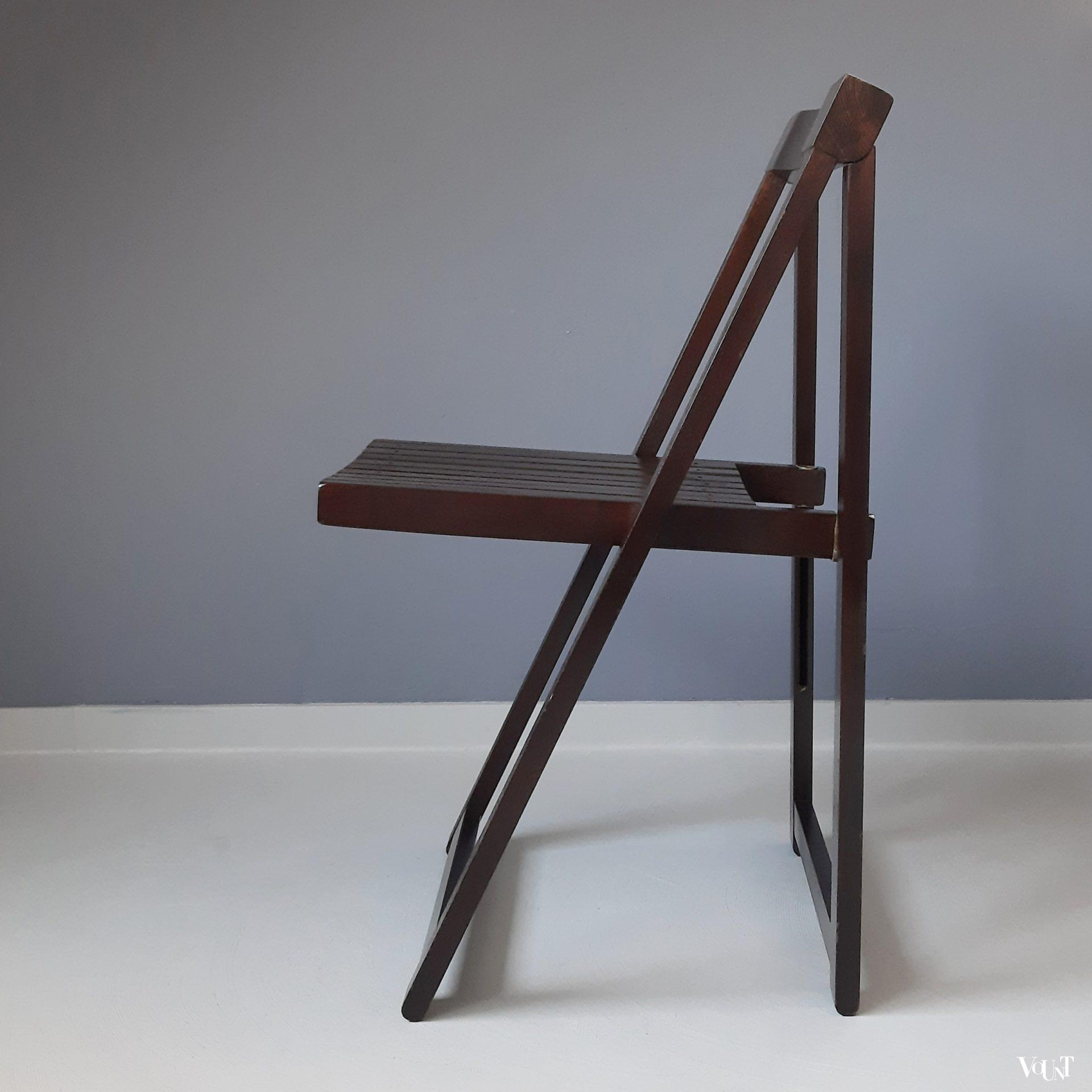 Set van 4 bruine houten klapstoelen, Aldo Jacober voor Alberto Bazzani, jaren '70