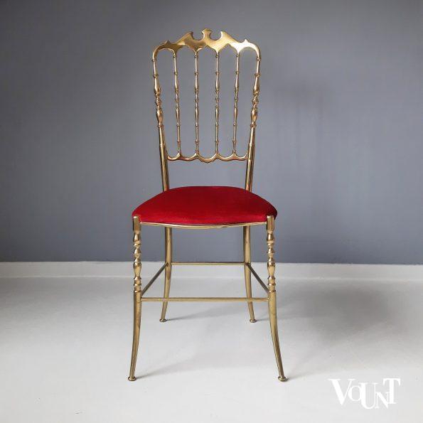 Messing Chiavari-stoeltje met rood fluwelen bekleding, Italië, jaren ‘60 (nr. 3)