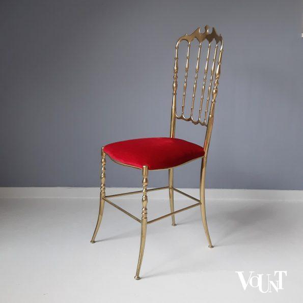 Messing Chiavari-stoeltje met rood fluwelen bekleding, Italië, jaren ‘60 (nr. 3)