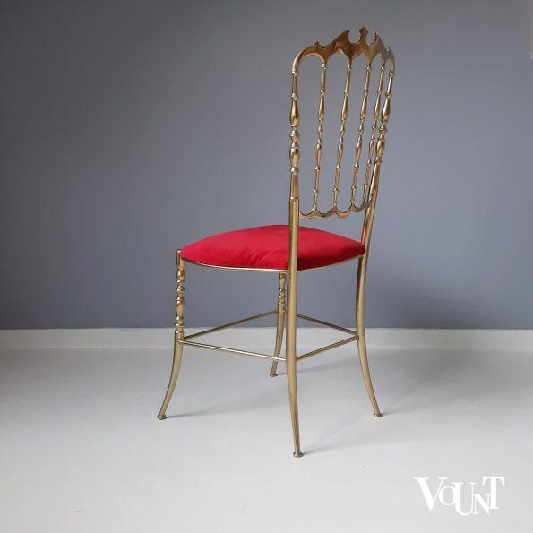 Messing Chiavari-stoeltje met rood fluwelen bekleding, Italië, jaren ‘60 (nr. 3)