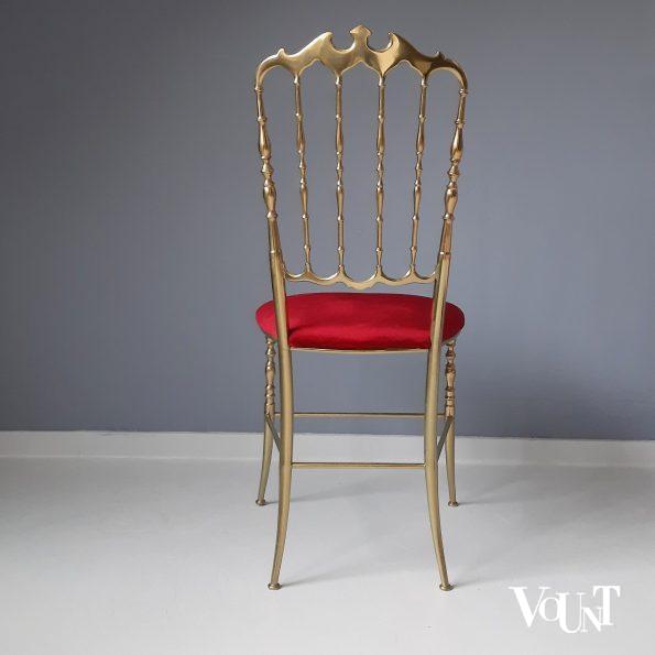 Messing Chiavari-stoeltje met rood fluwelen bekleding, Italië, jaren ‘60 (nr. 3)