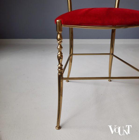 Messing Chiavari-stoeltje met rood fluwelen bekleding, Italië, jaren ‘60 (nr. 3)
