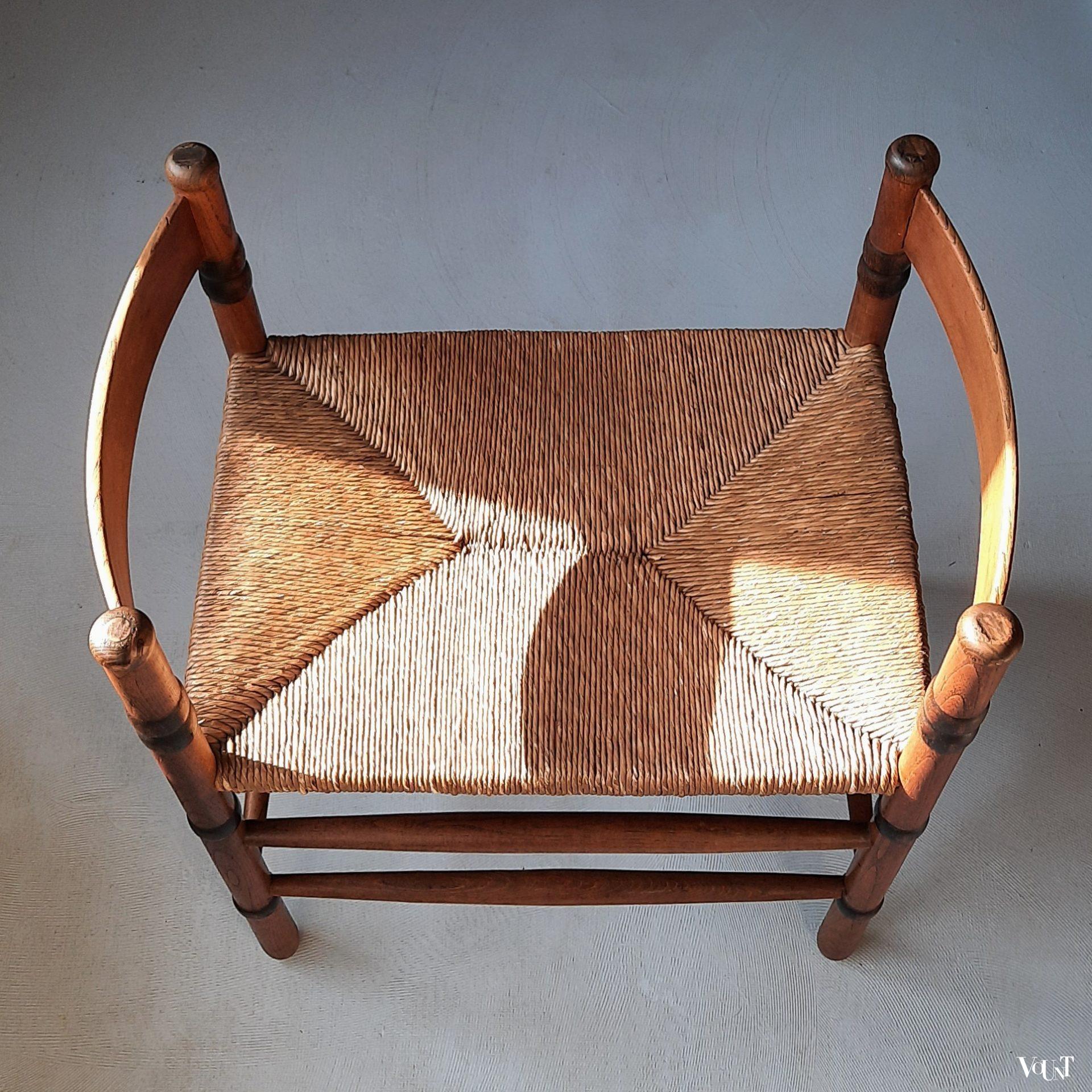 Art deco bankje met biezen zitting, N.V. Jac. Levee, jaren '30