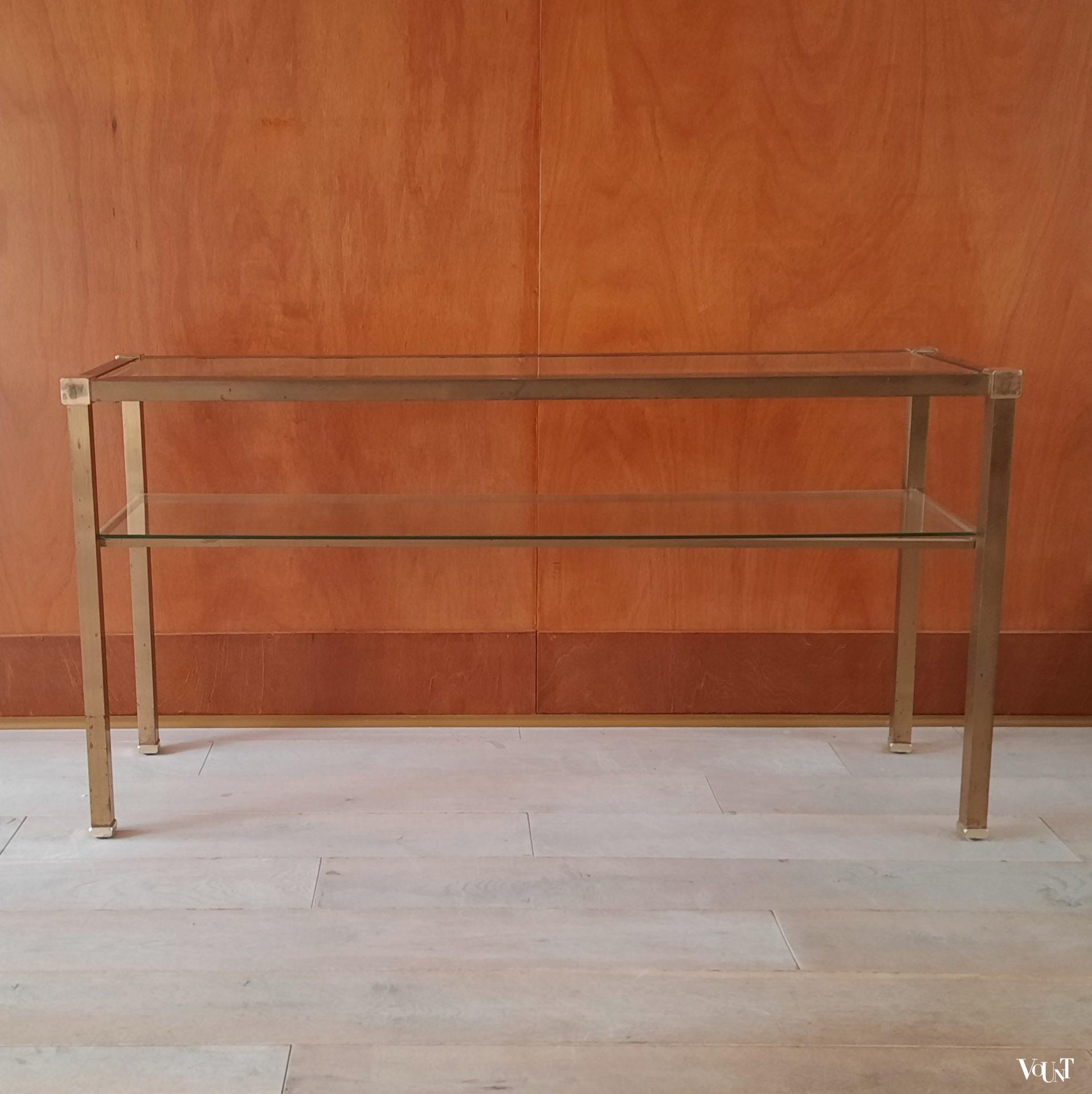 Messing wandtafel / console met glazen bladen, jaren '80