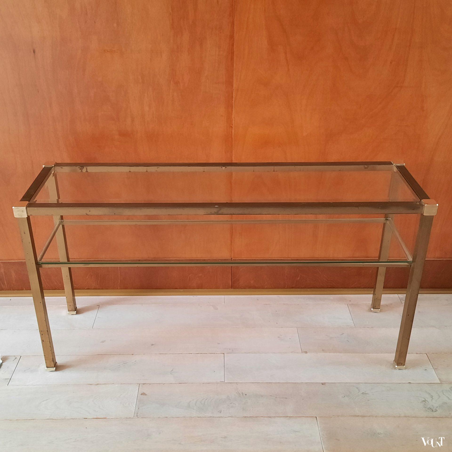 Messing wandtafel / console met glazen bladen, jaren '80