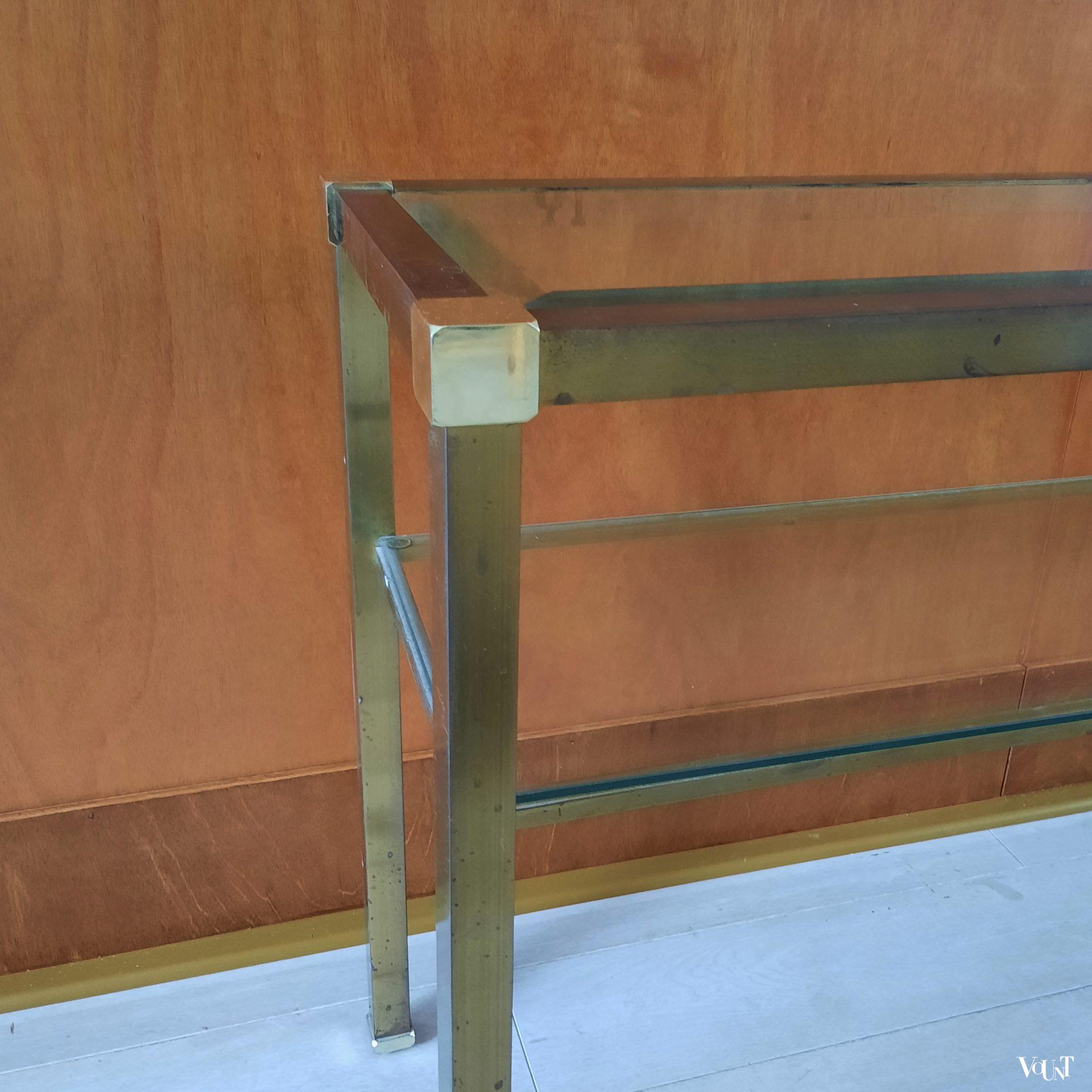 Messing wandtafel / console met glazen bladen, jaren '80