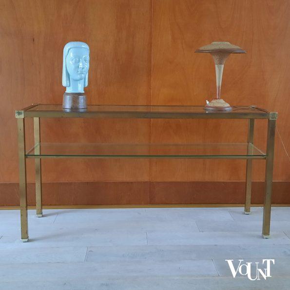 Messing wandtafel / console met glazen bladen, jaren '80