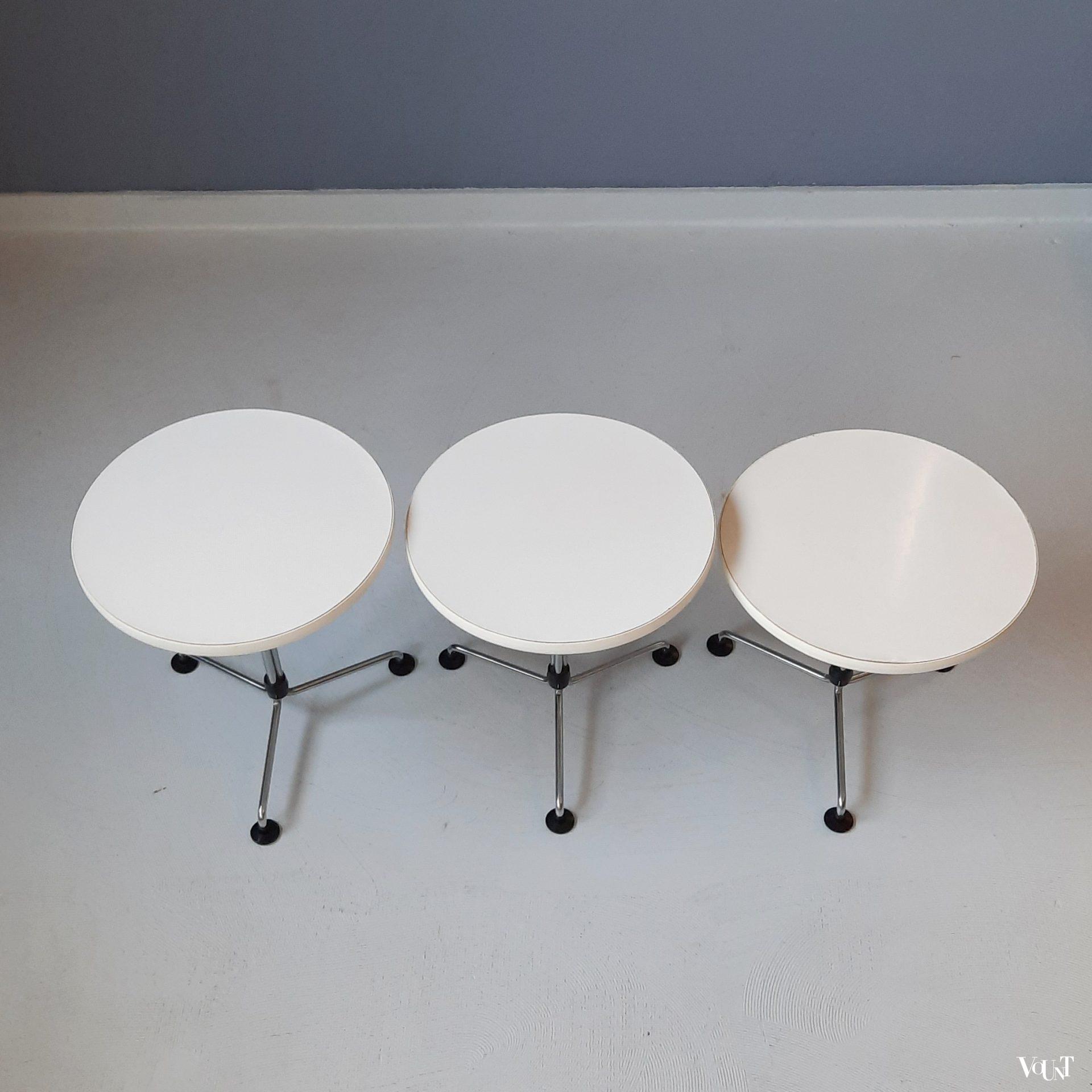 3 ronde bijzettafeltjes, Brabantia Home Steel, jaren '70