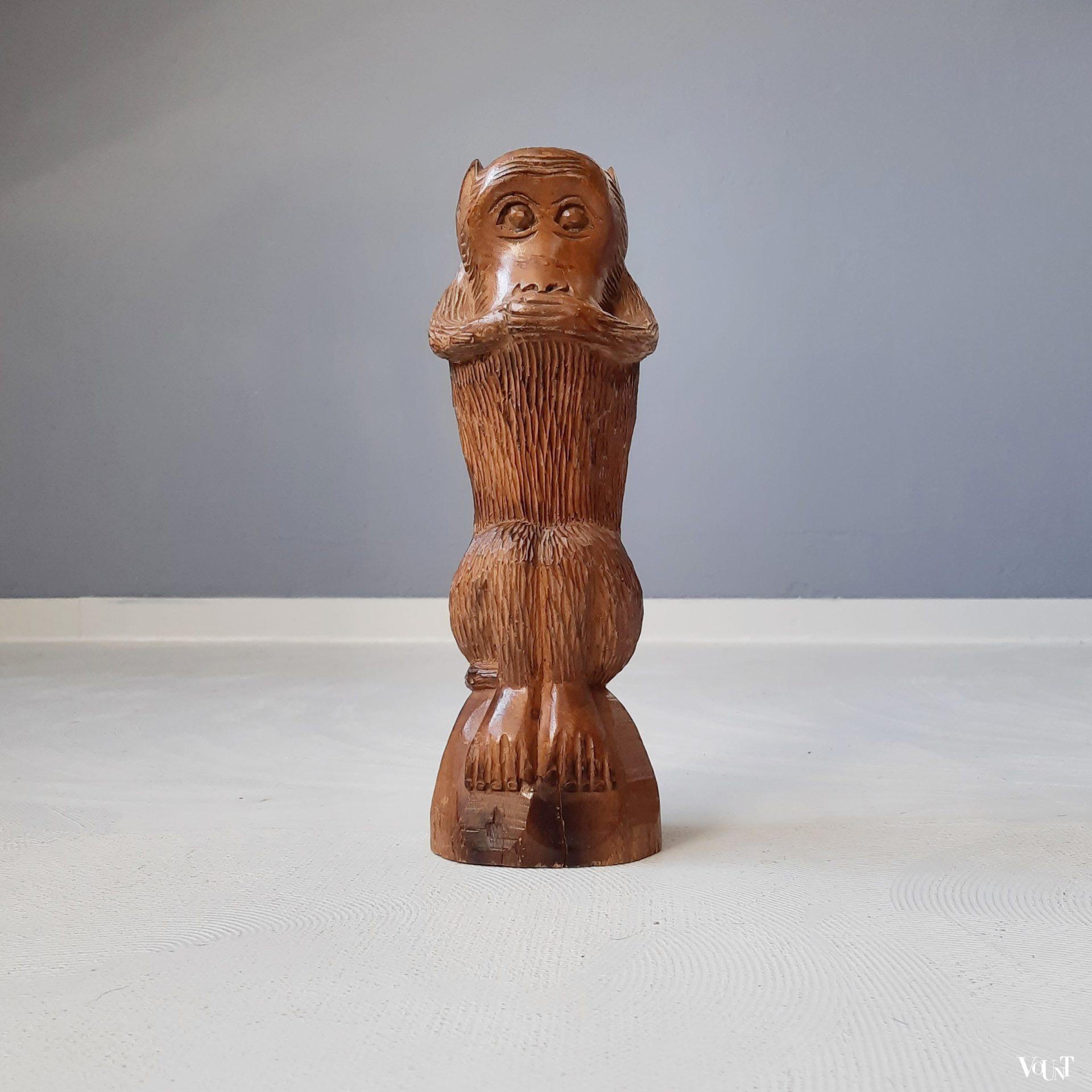 Set van 3 houten apen (horen, zien en zwijgen), 1e helft 20e eeuw