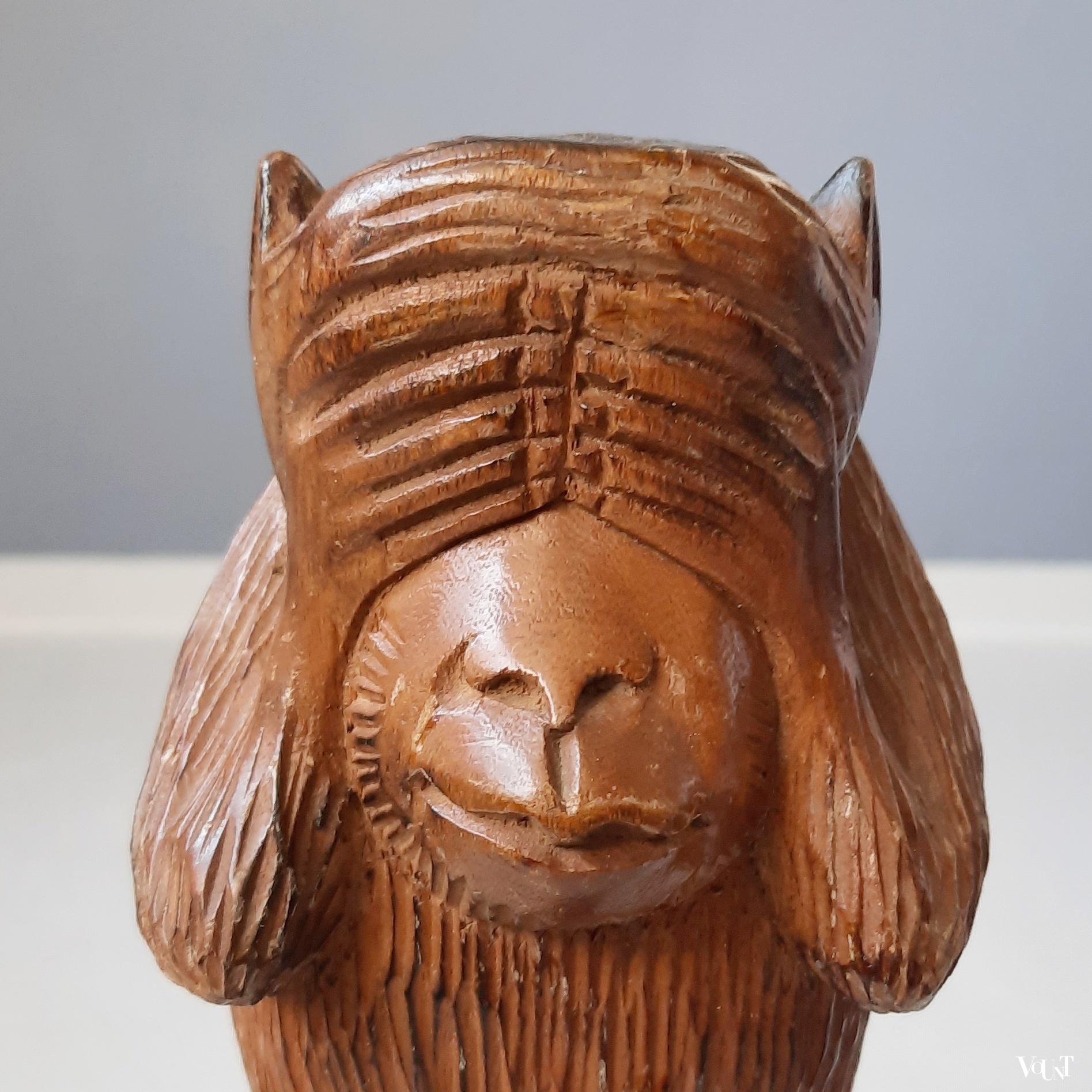 Set van 3 houten apen (horen, zien en zwijgen), 1e helft 20e eeuw