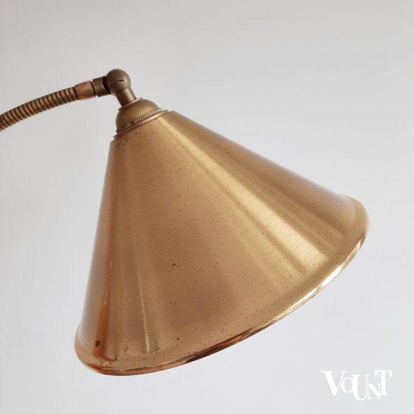 Vloerlamp "pencil reed" rotan met messingkleurige kap, jaren '70