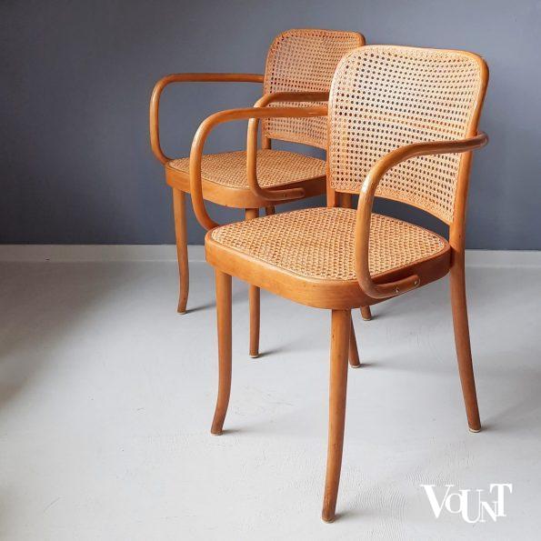 Set van 2 Praag of 811 stoelen, Josef Hoffmann voor Thonet/Ligna, jaren '50