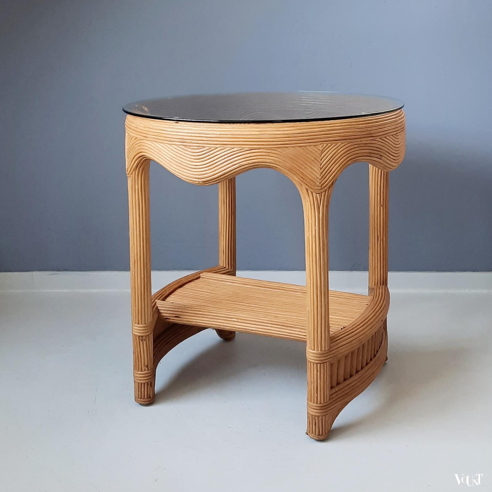 Pencil reed rotan bijzettafel, jaren '70/'80