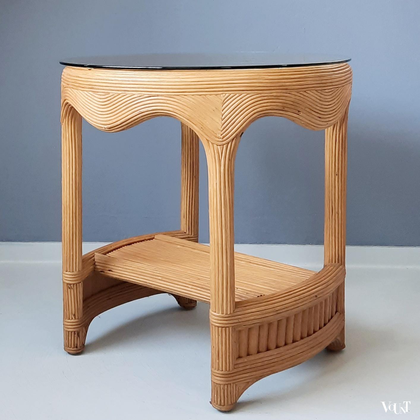 Pencil reed rotan bijzettafel, jaren '70/'80