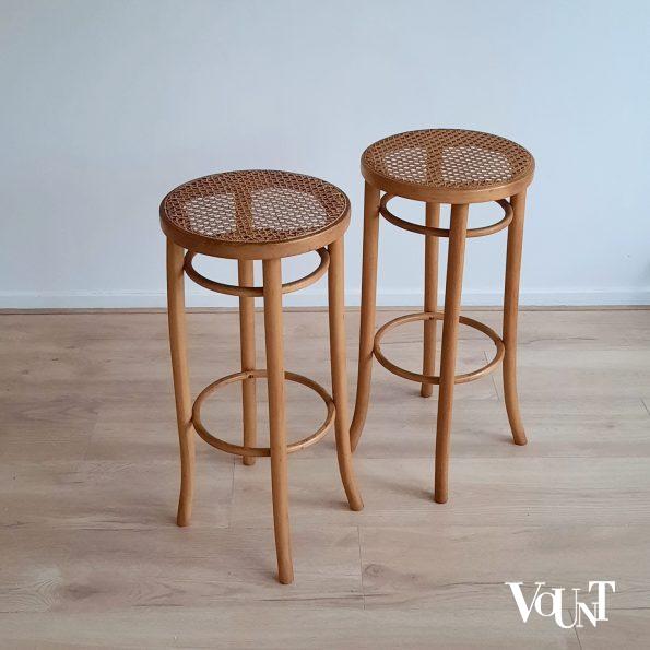 Set van 2 bentwood barkrukken met rotan zitting, jaren '60