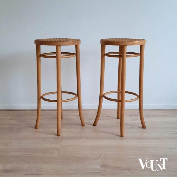 Set van 2 bentwood barkrukken met rotan zitting, jaren '60
