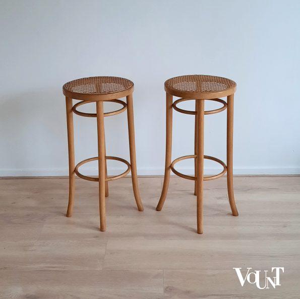 Set van 2 bentwood barkrukken met rotan zitting, jaren '60