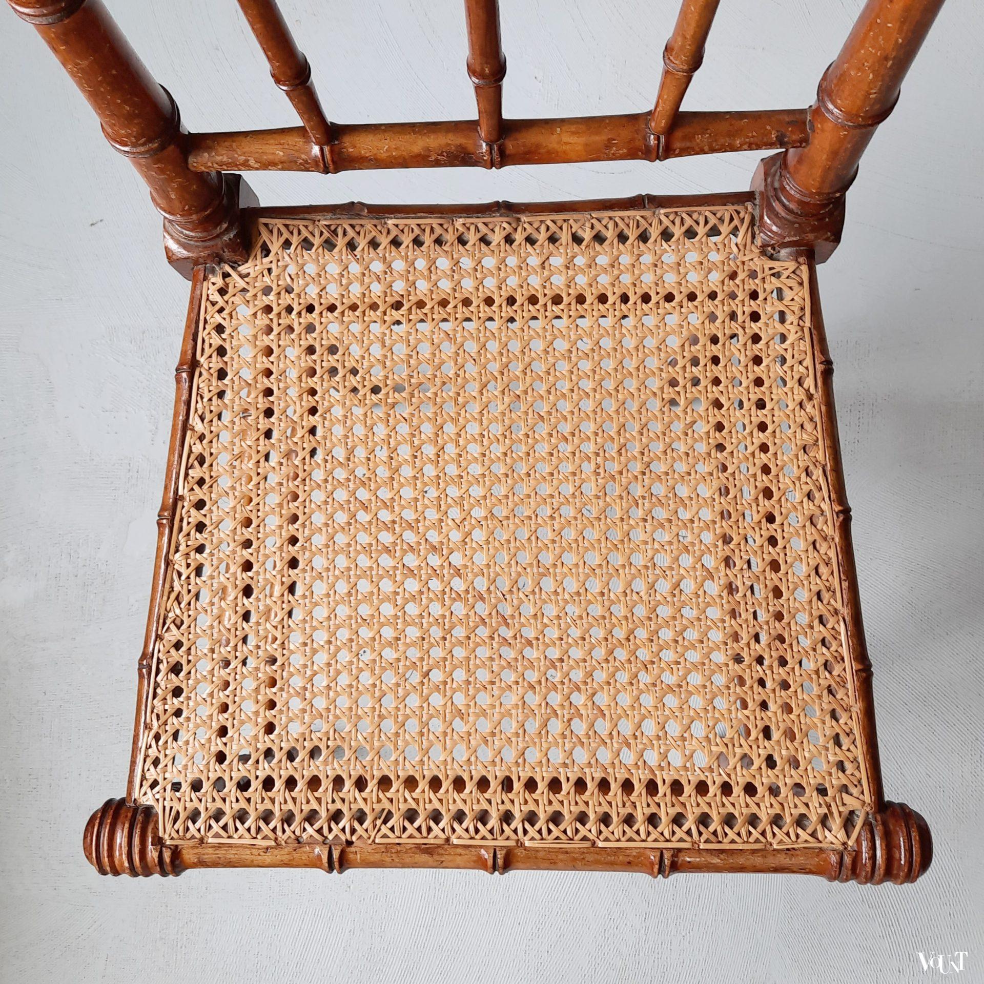 Set van 2 faux bamboo stoeltje met rotan zitting, rond 1900