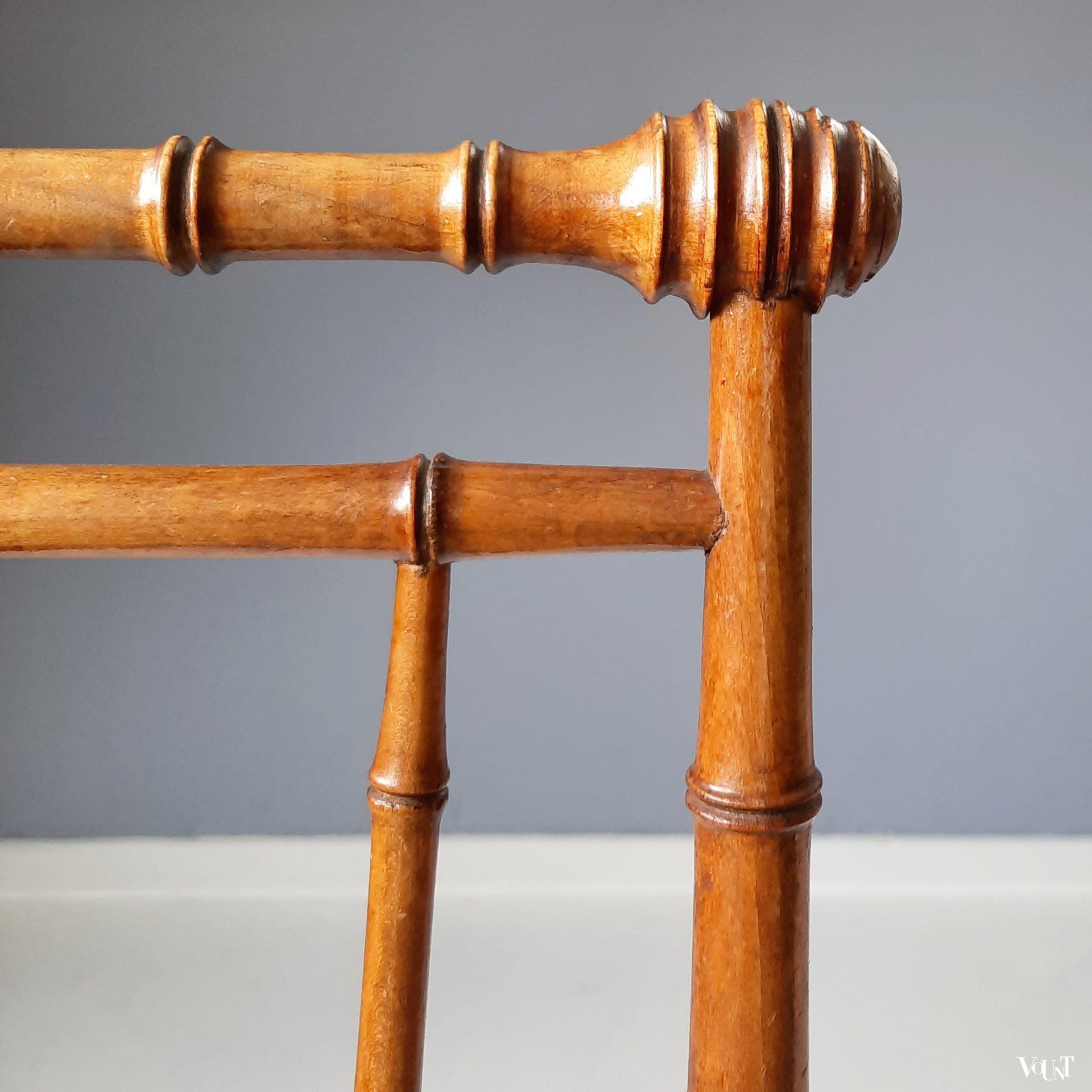 Set van 2 faux bamboo stoeltje met rotan zitting, rond 1900