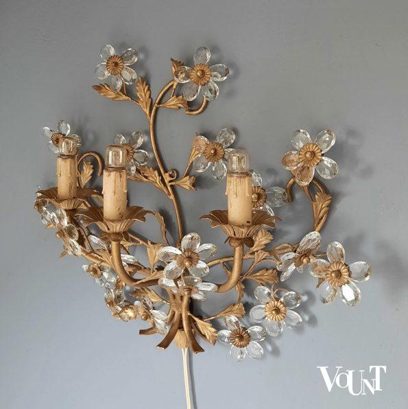 Mid-century wandlamp acanthusbladeren en bloemen
