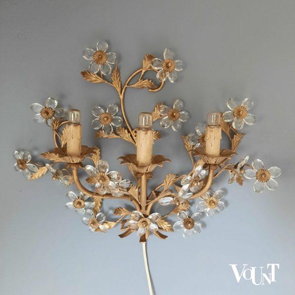 Mid-century wandlamp acanthusbladeren en bloemen