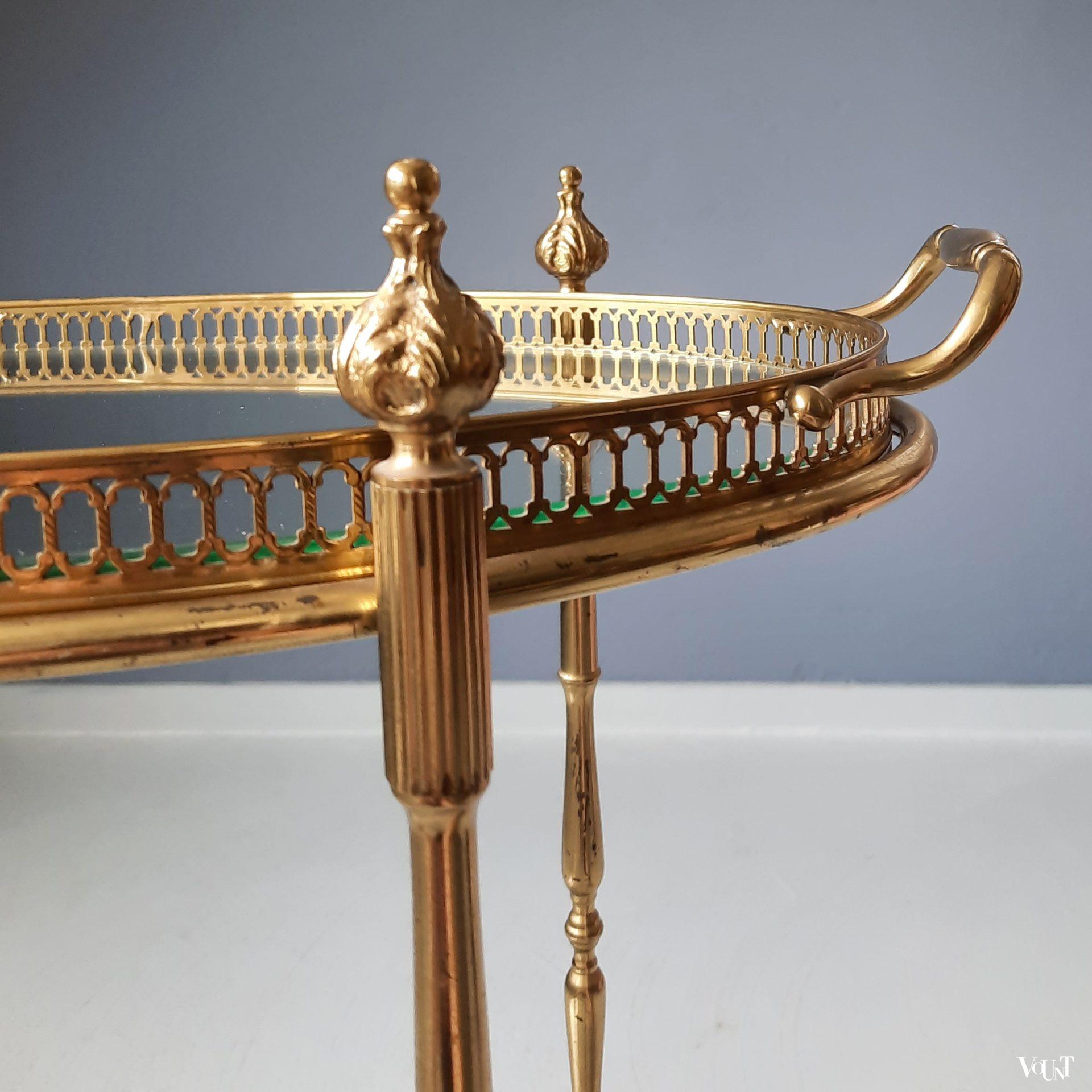 Ovale messing trolley / bar cart met glasplaten, jaren '60