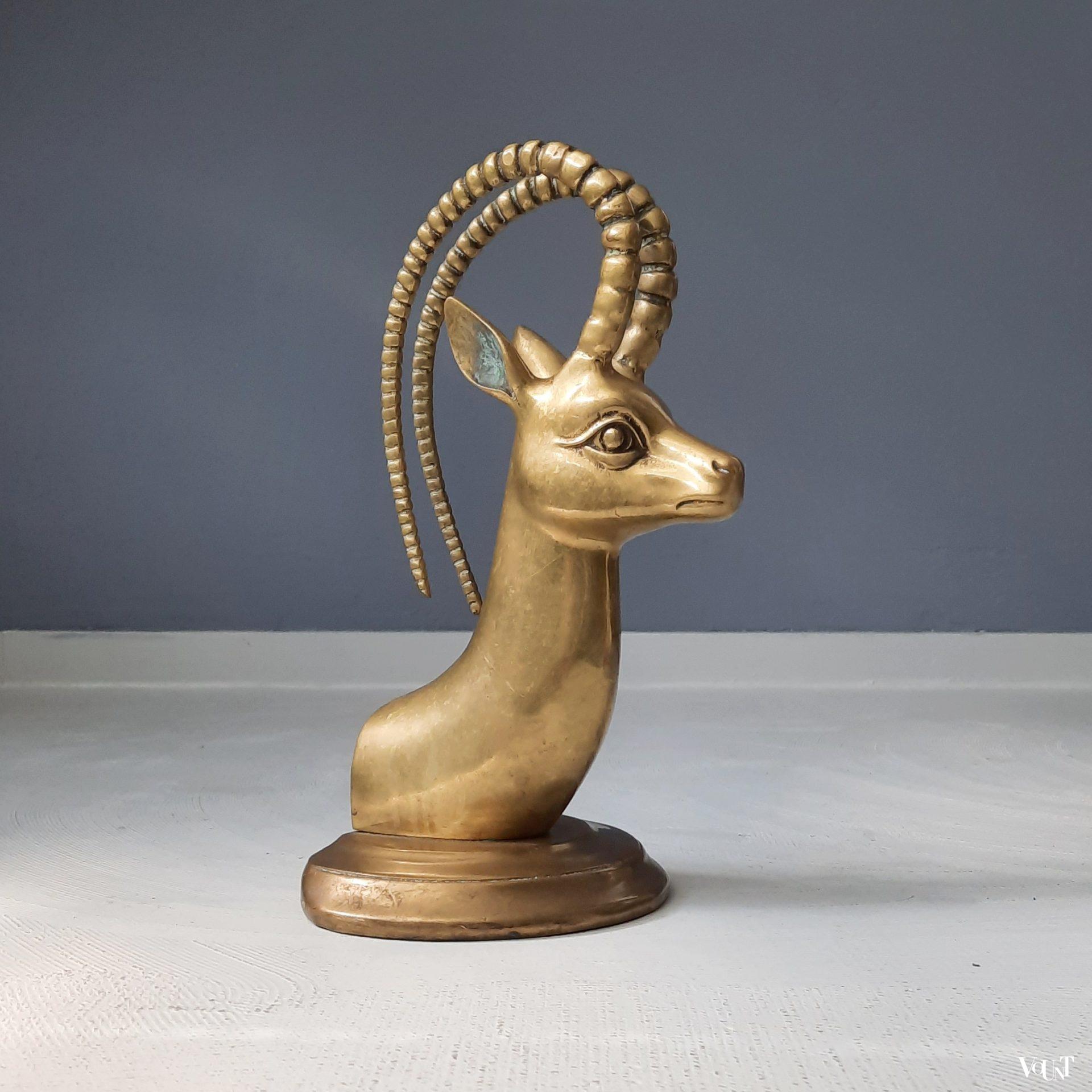 Messing boekensteunen antilopenkoppen, jaren '70