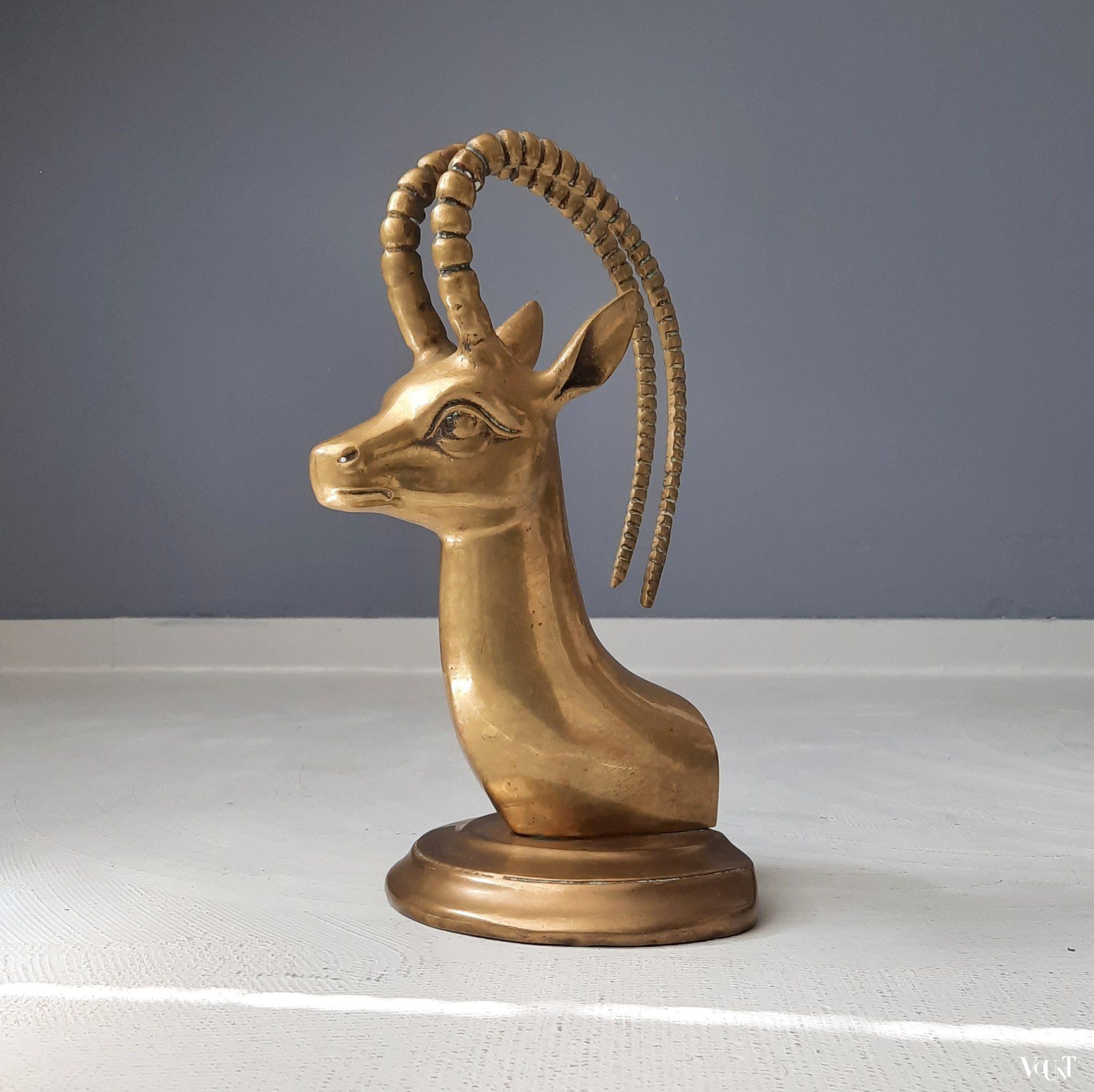 Messing boekensteunen antilopenkoppen, jaren '70