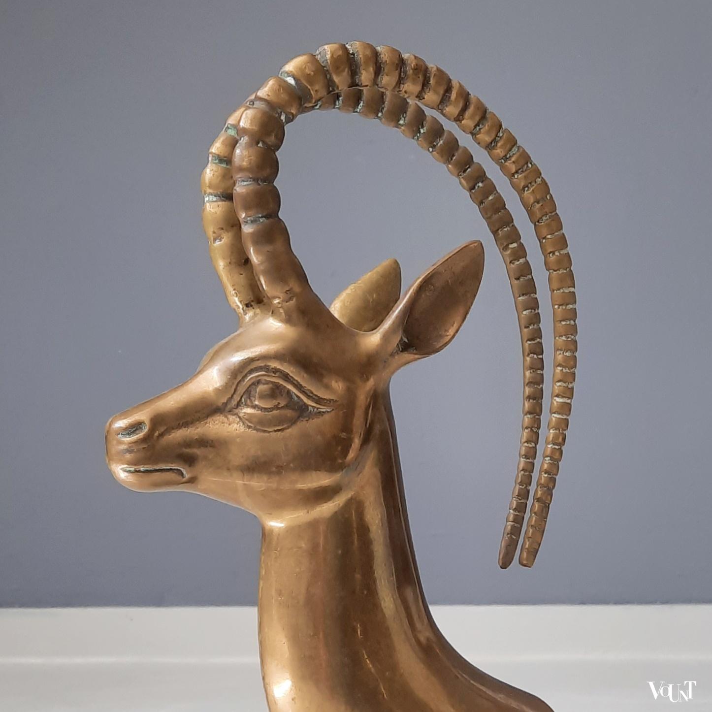 Messing boekensteunen antilopenkoppen, jaren '70