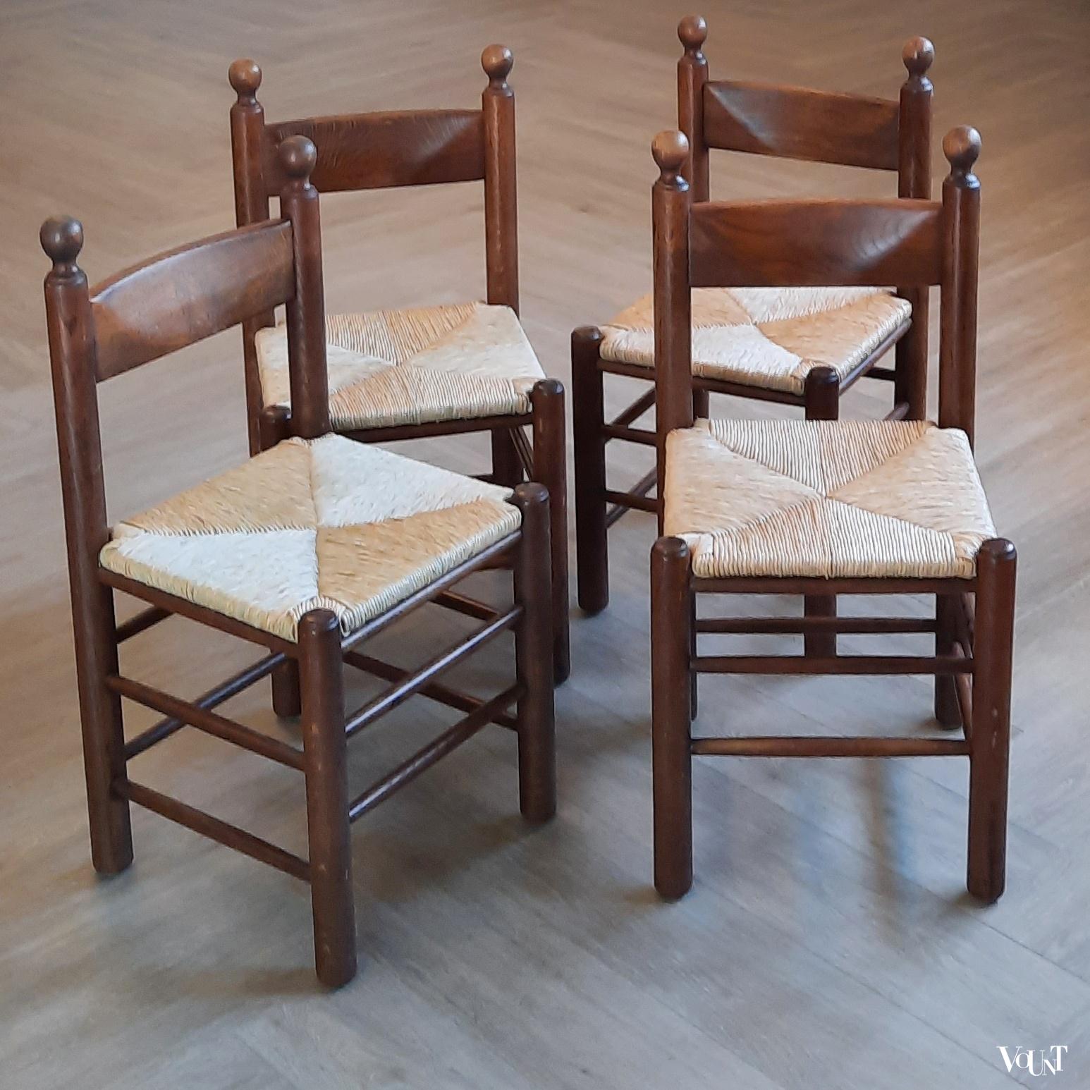 Set van 4 jaren '70 stoelen met nieuwe biezen zitting