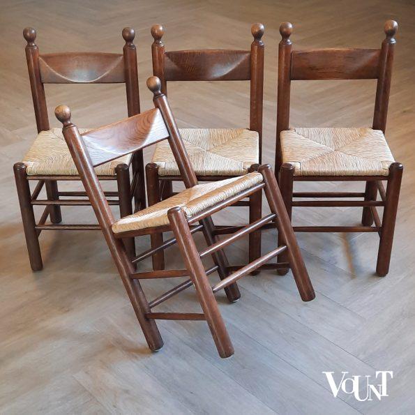 Set van 4 jaren '70 stoelen met nieuwe biezen zitting