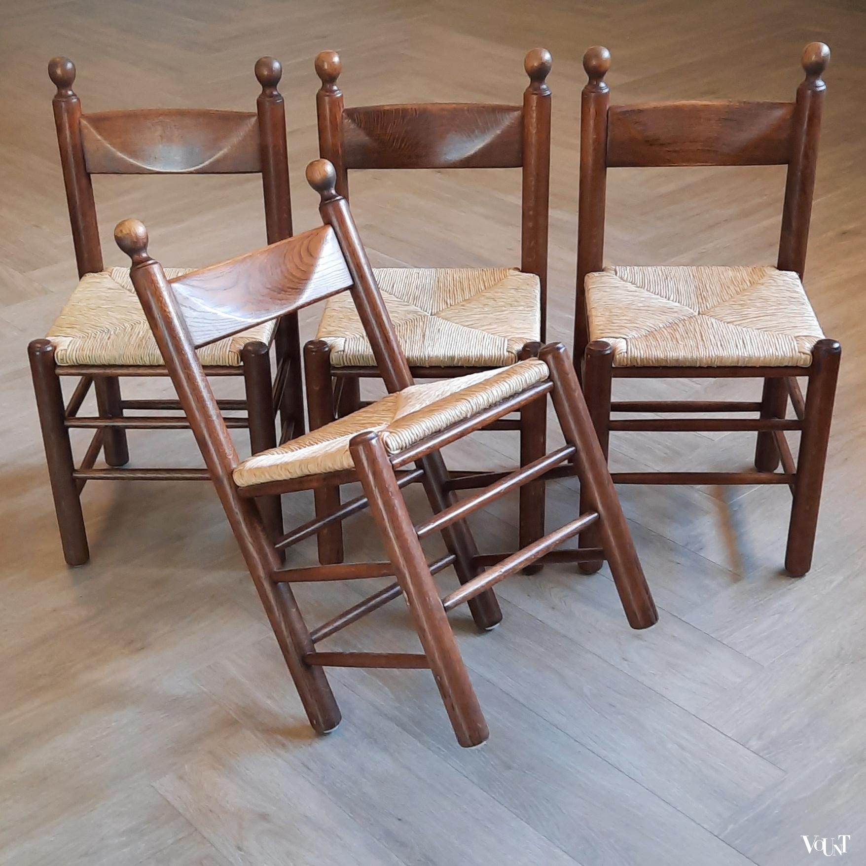 Set van 4 jaren '70 stoelen met nieuwe biezen zitting