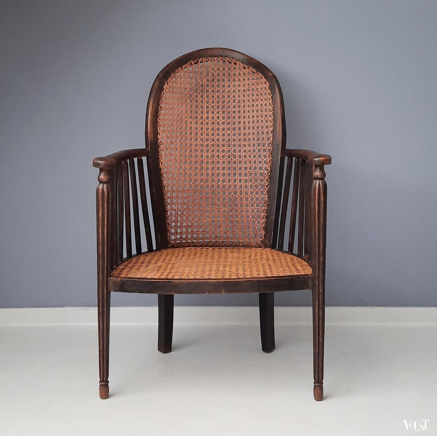 Fauteuil hout en rotan, rond 1900