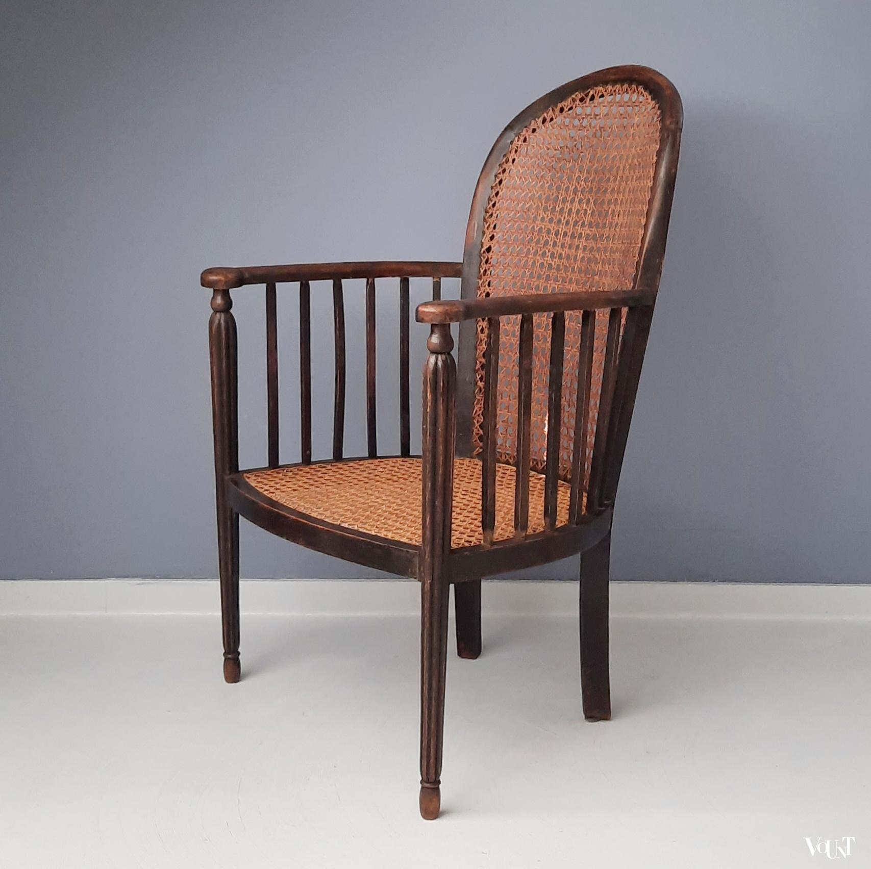 Fauteuil hout en rotan, rond 1900