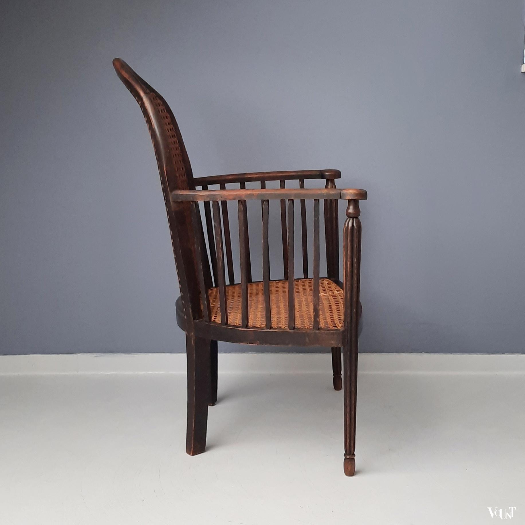 Fauteuil hout en rotan, rond 1900