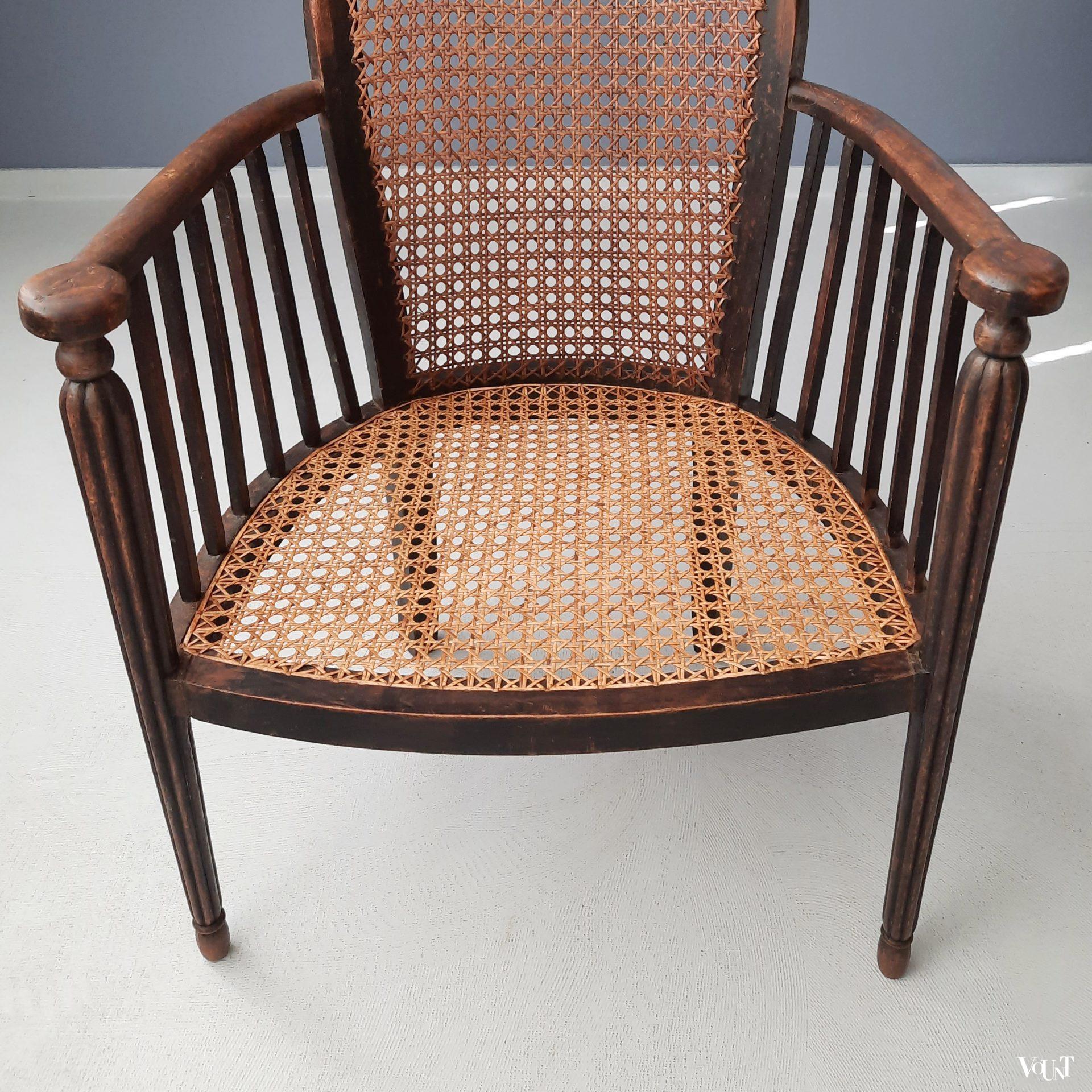 Fauteuil hout en rotan, rond 1900