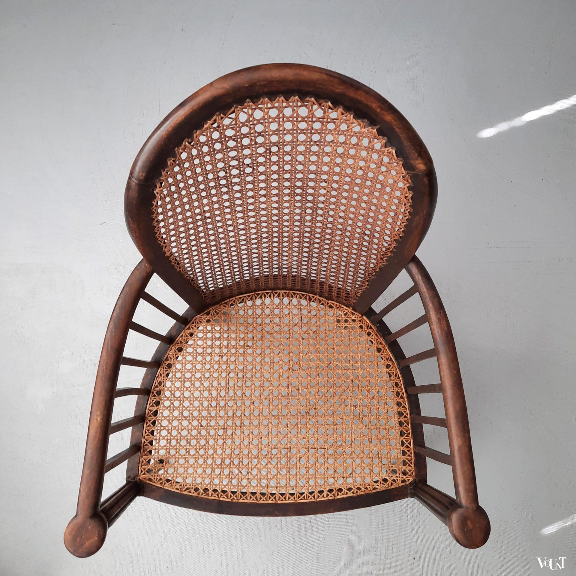 Fauteuil hout en rotan, rond 1900