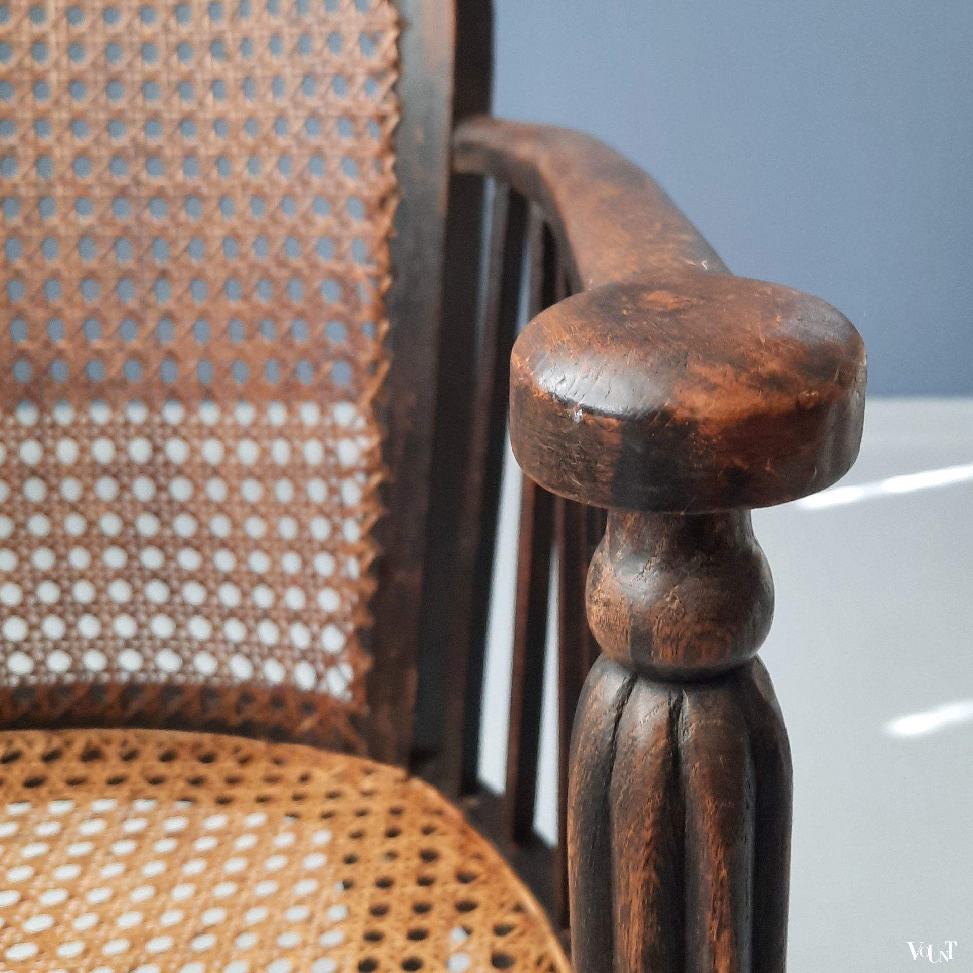 Fauteuil hout en rotan, rond 1900