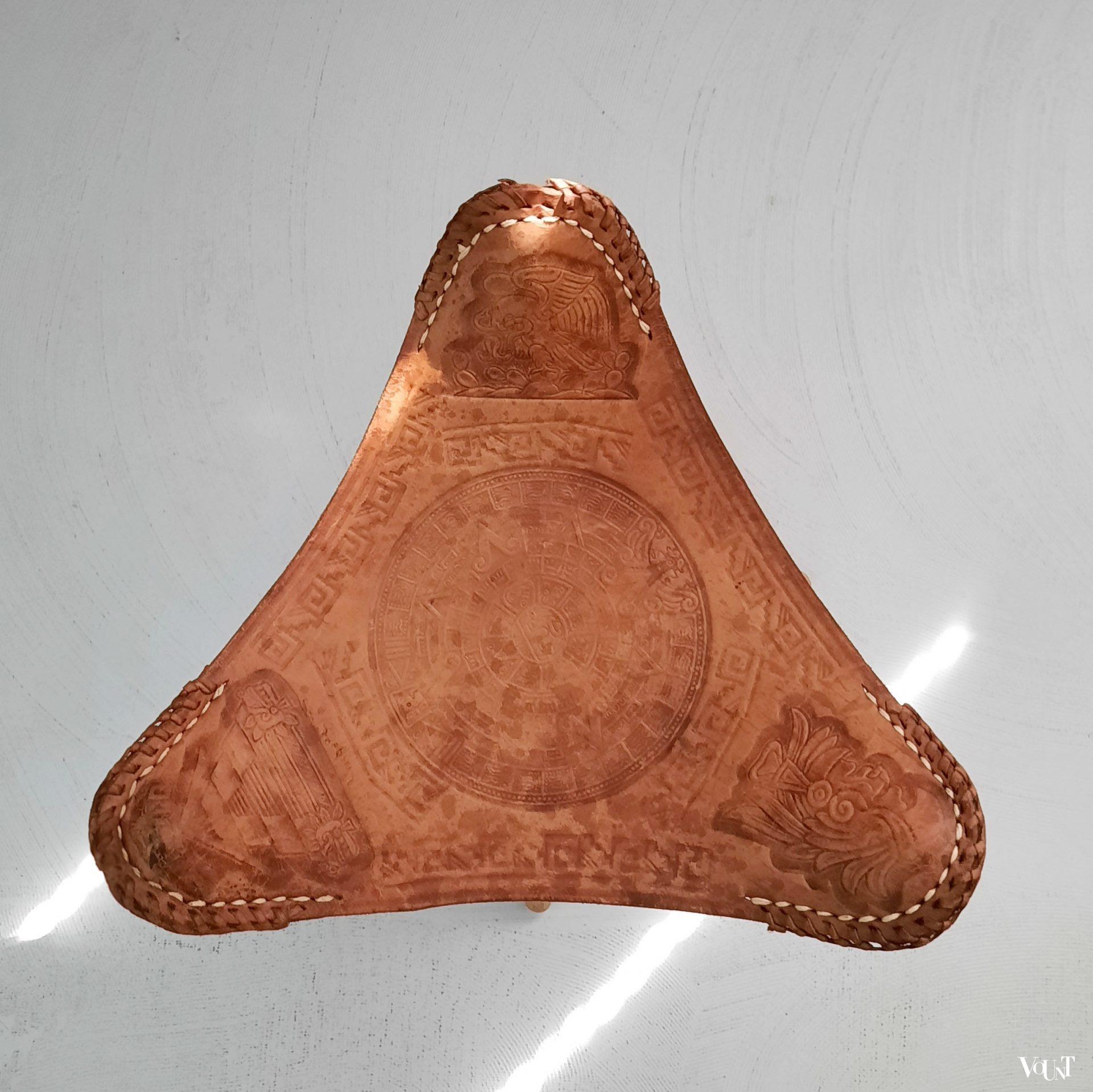 Vintage driepoot vouwkrukje bamboe met leer